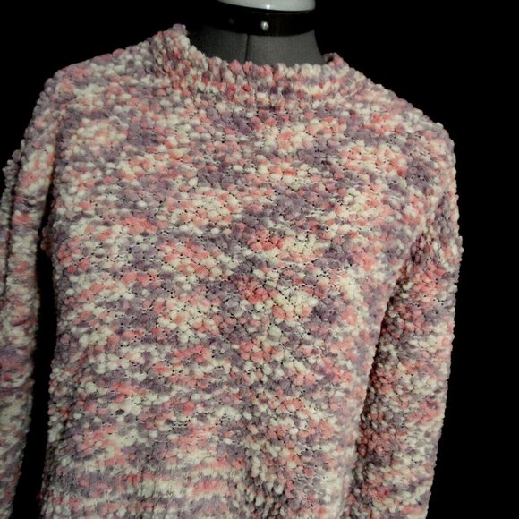 CANDIE'S Chenille Popcorn Sweater Top S Pink Lavender Cream Pullover Super soft - Picture 2 of 7